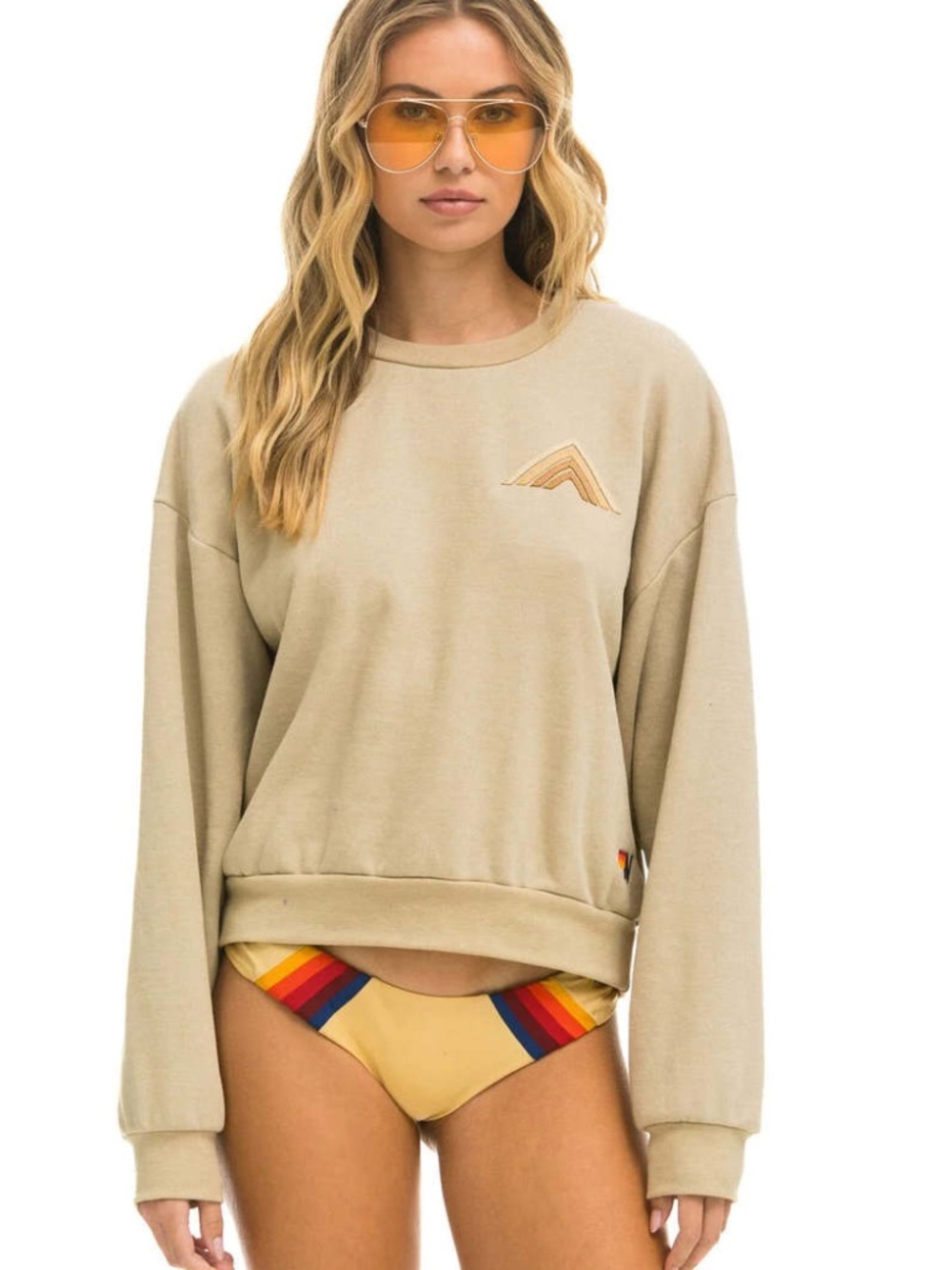 Aviator Nation Mountain Stitch Relaxed Crewneck Sweatshirt Small Sand / Tan